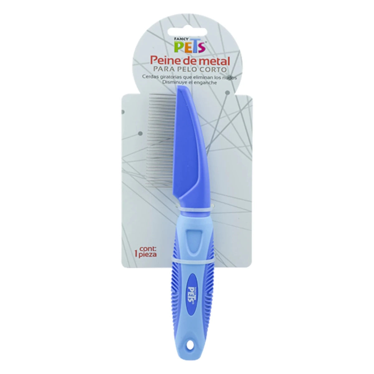 Peine desenredante Fancy Pets en su empaque original para pelo corto, elimina nudos sin dañar la piel