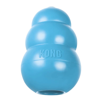Juguete KONG Puppy color azul fabricado con goma suave especial para la dentición y mandíbulas de cachorros en crecimiento.