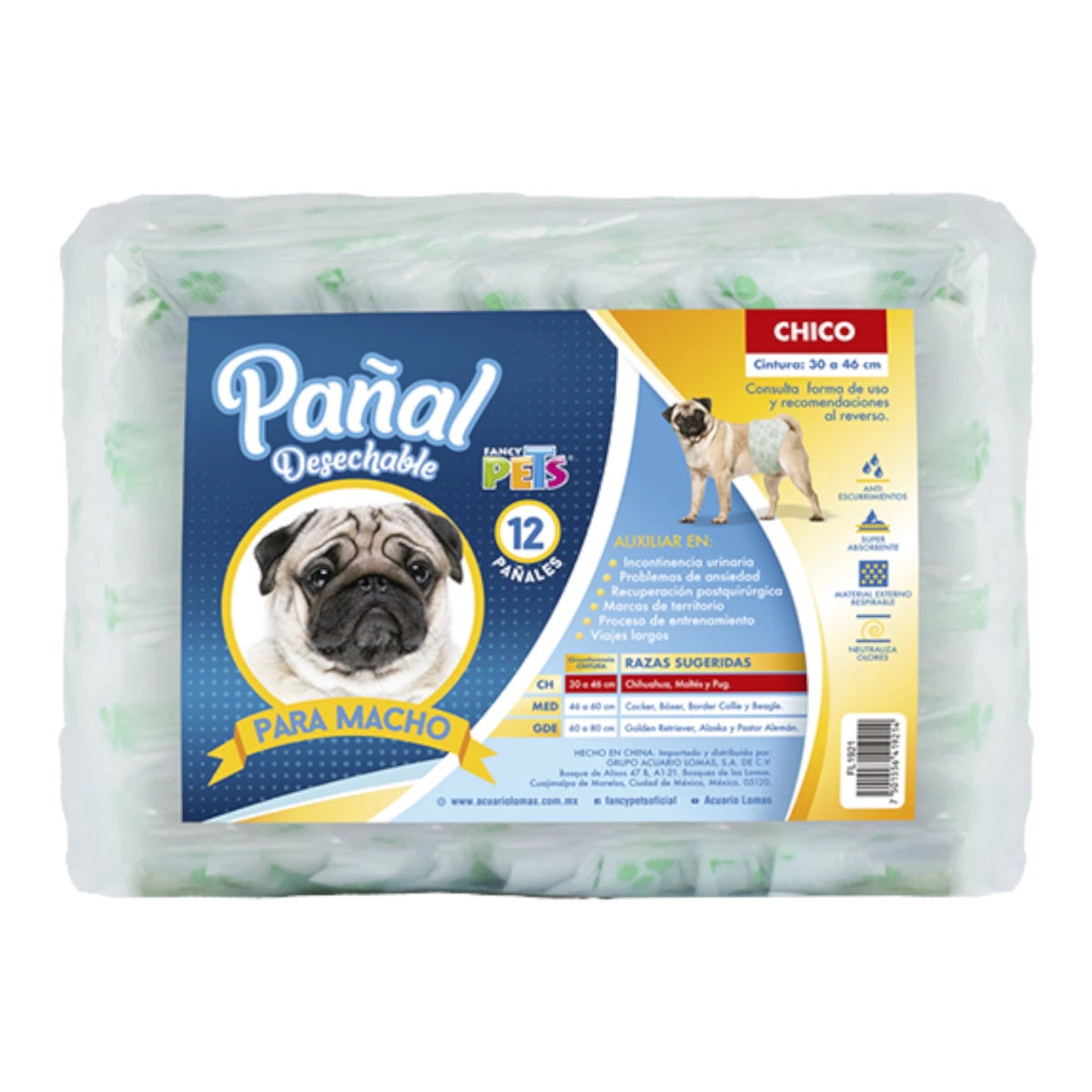 Empaque de pañales chicos para manchos de 30-46cm de cintura