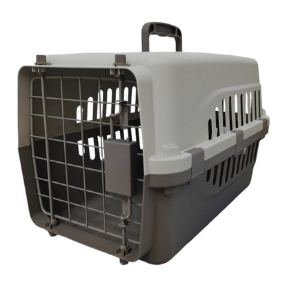 Transportadora café ideal para mascotas de hasta 5 kilos, con puerta metálica y tapete sanitario