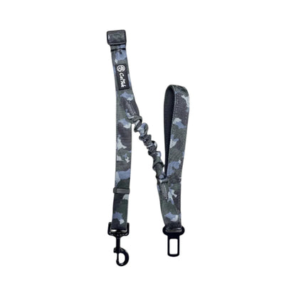Correa táctica color gris para perro, resistente, con resorte, gancho giratorio y accesorio para cinturón de seguridad
