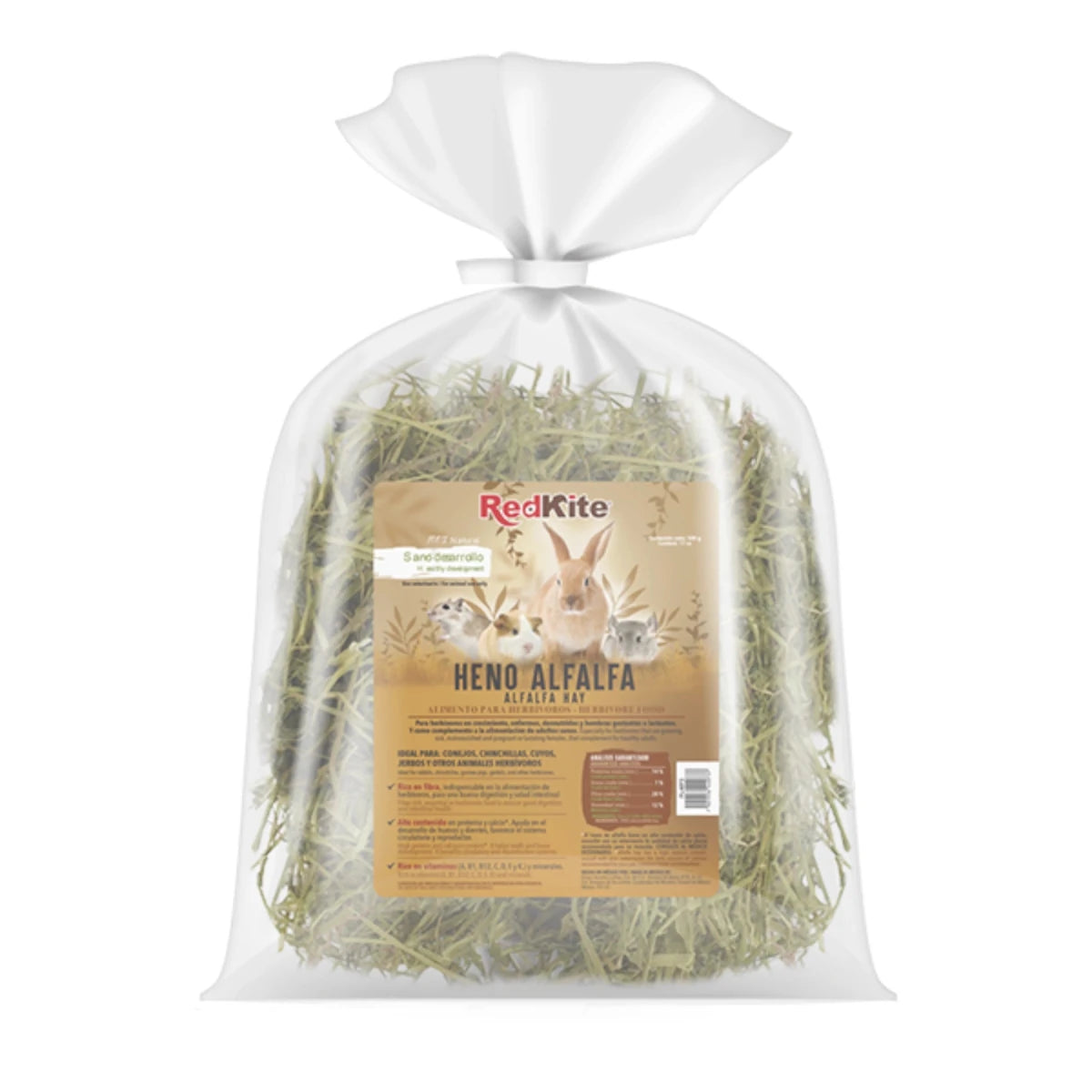 Heno de alfalfa RedKite en presentación de 500g para conejos y animales herbívoros