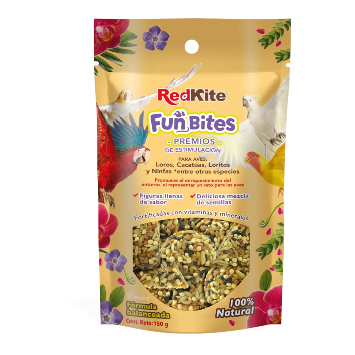 Empaque FunBites RedKite premio de semillas para loros, cacatúas, loritos y ninfas