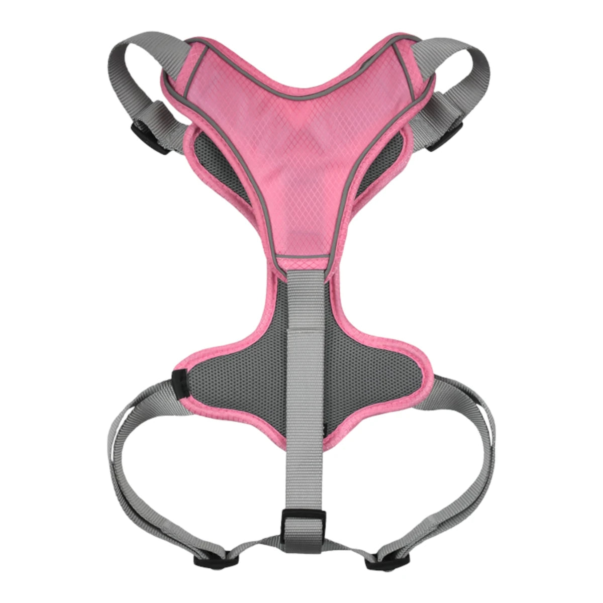 Detalle del interior del arnés rosa de Fancy Pets mostrando la textura de malla ventilada diseñada para evitar la acumulación de calor.