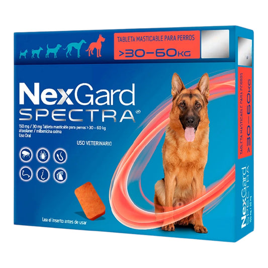Caja de NexGard Spectra para perros de 30 a 60 kg con  tabletas masticables de aplicación mensual