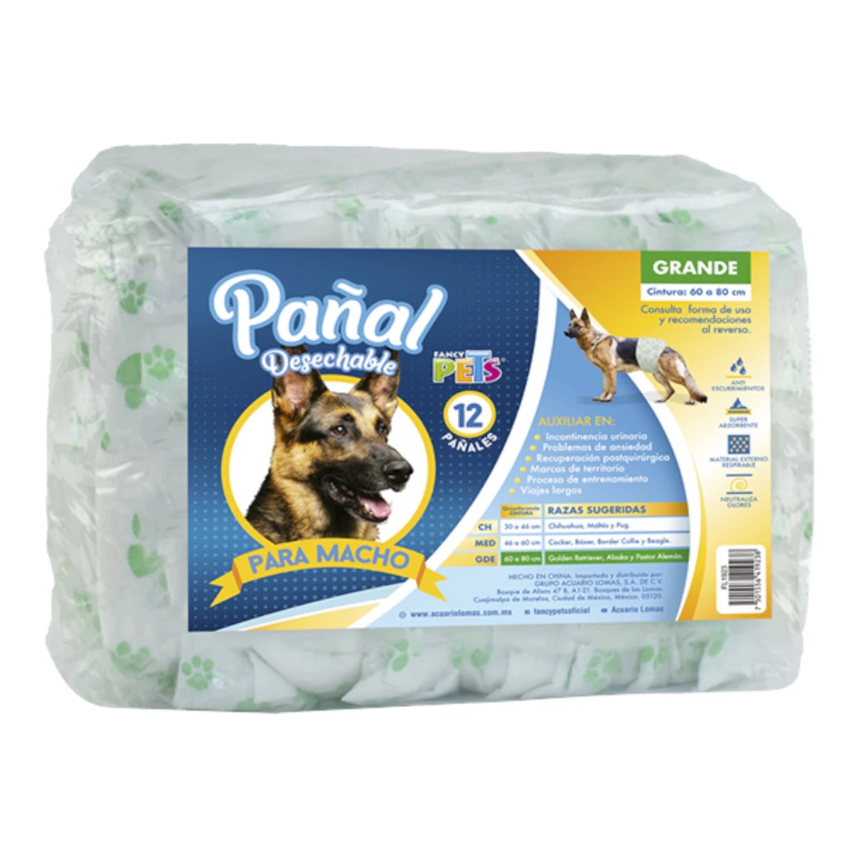 Empaque de pañales dry pet talla ideales para perros de cintura 60 a 80 cm