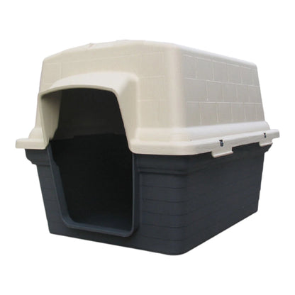 casa térmica tipo iglú para perros pequeños, modelo de dos piezas sin puerta, color beige y gris