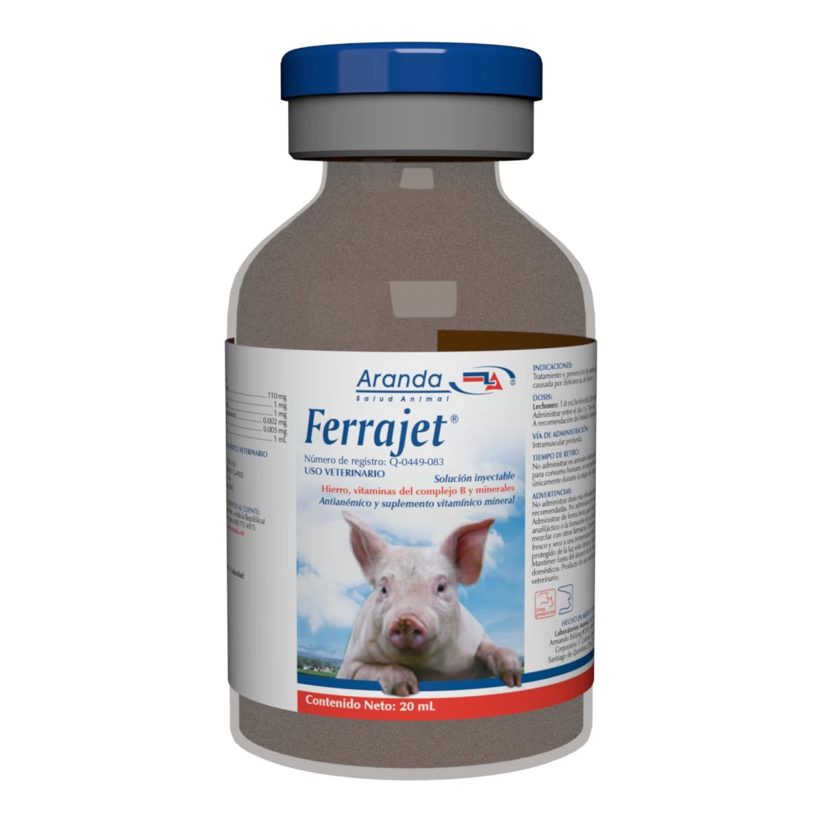 Botella de 20 ml de Ferrajet, suplemento antianémico inyectable para lechones