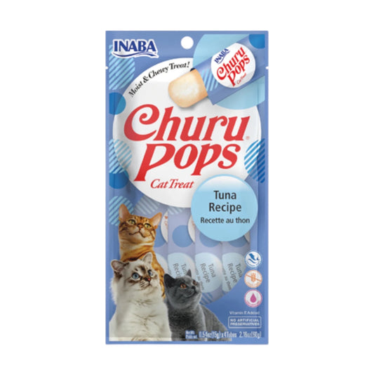 Empaque de Churu Pops de Atún con 4 tubos de gelatina para gatos, ideal para hidratarlos y consentirlos con una golosina saludable