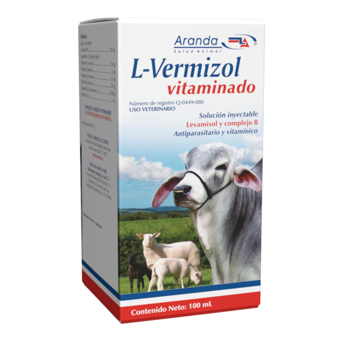 Producto L-Vermizol Vitaminado en presentación de 100 ml, antiparasitario para uso veterinario