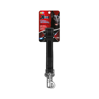 Correa de seguridad negra ajustable para auto Fancy Pets, resistente y con tiras reflectantes.