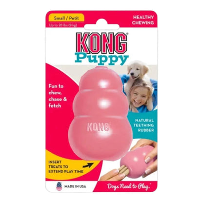 KONG para cachorros color rosa de 9 cm, ideal para rellenar con premios y snacks para estimulación mental.