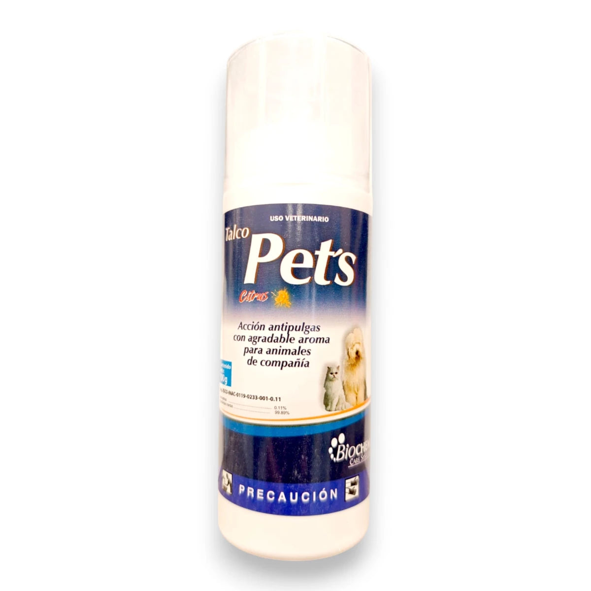 Talco antipulgas Pets Citrus de Biochem para perros y gatos, con deltametrina y aroma cítrico, elimina pulgas y piojos eficazmente, 100g