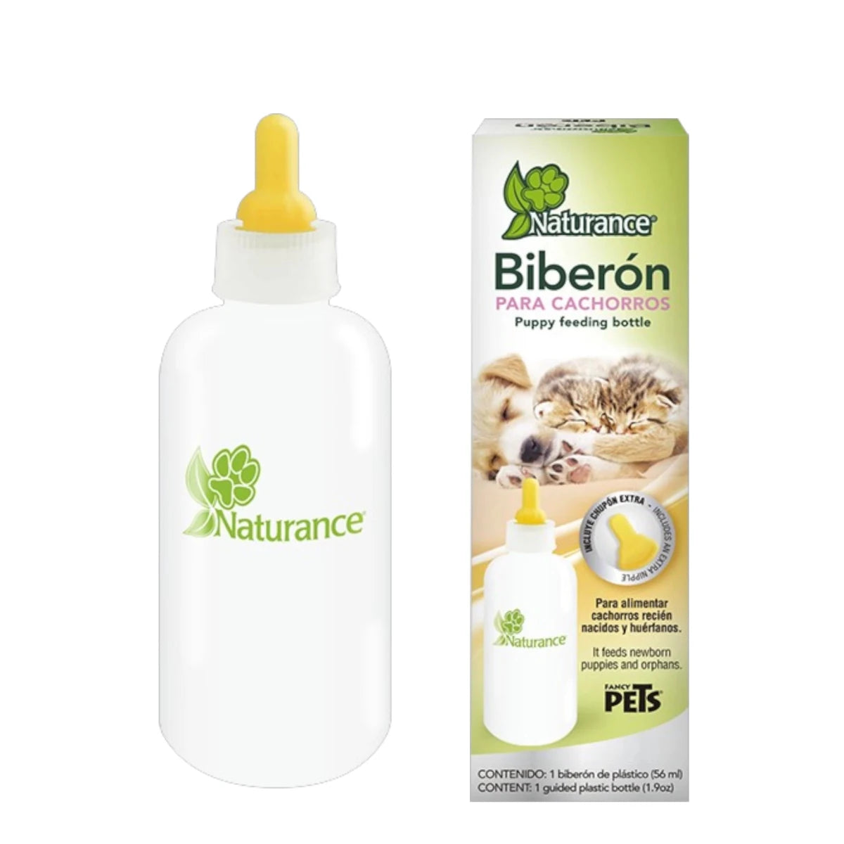 Biberón para cachorros Naturance de 56 ml con tapa y chupón para cachorros, conejos y gatitos recién nacidos.