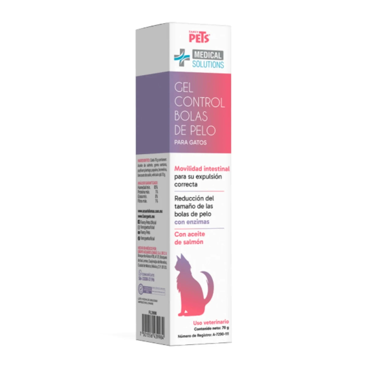 Caja de gel control de bolas de pelo para gatos de 70g, suplemento digestivo con aceite de salmón y psyllium.