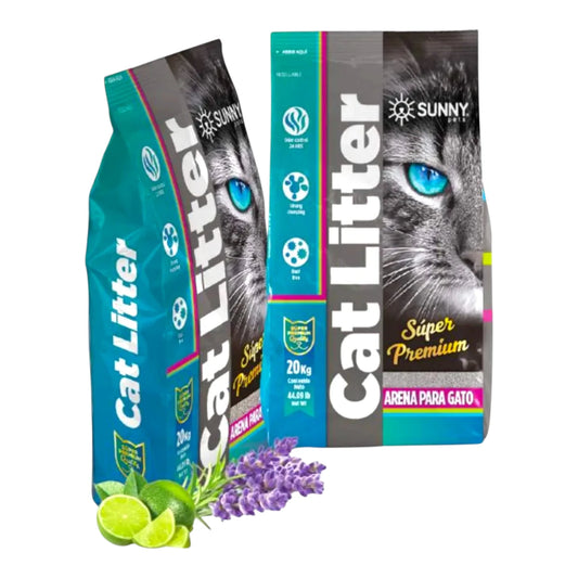 bolsas de arena para gato Sunny Súper Premium aroma lavanda, aglutinante y libre de polvo con control de oloreS