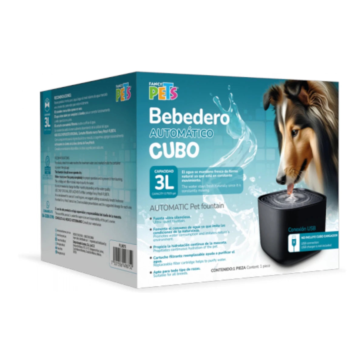 empaque del bebedero de 3L tipo fuente color negro