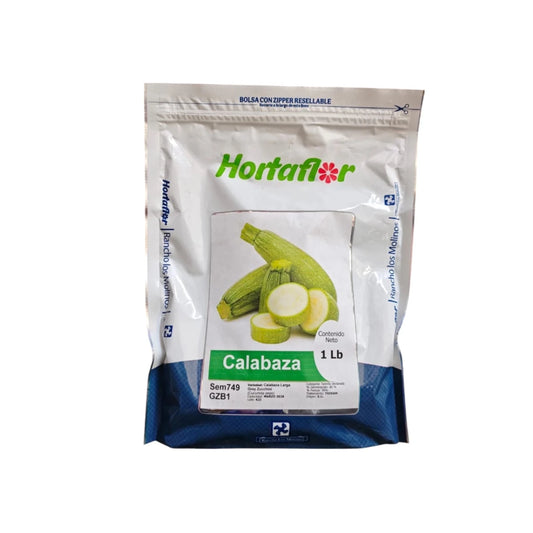 Bolsa con semillas de calabaza larga Grey Zucchini, ideal para huertos y milpas.