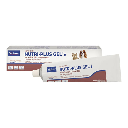 Tubo de Nutri Plus Gel para perros y gatos, suplemento energético y vitamínico en gel de 120 g para apoyar energía y recuperación.