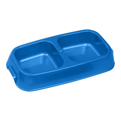 plato doble ligero color azul para perro mediano con doble compartimento para agua y comida