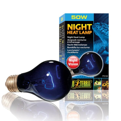 Lámpara de calor nocturna Exo Terra de 50w con empaque original, ideal para proporcionar temperaturas tropicales a reptiles durante la noche.