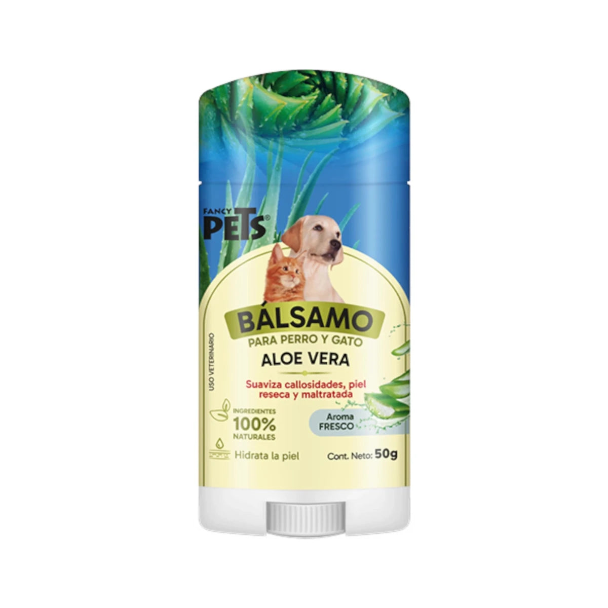 Bálsamo hidratante Fancy Pets para perros y gatos, 50g, suaviza nariz, patas y callosidades.