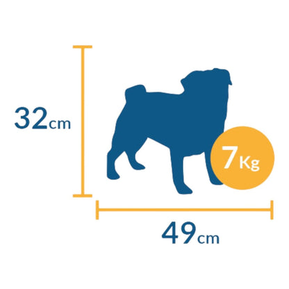Diagrama con perro de 49 cm de largo y 32 cm de alto, peso máximo 5 kg, para transportadora doble puerta