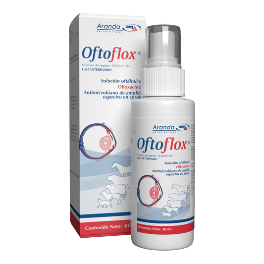 Frasco de Oftoflox 30 ml para tratamiento de infecciones oculares en animales