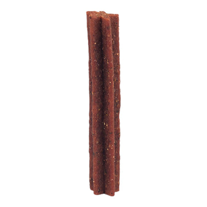 Primer plano de la barra masticable Yummy Stick con forma de estrella para facilitar la remoción de residuos entre los dientes del perro.