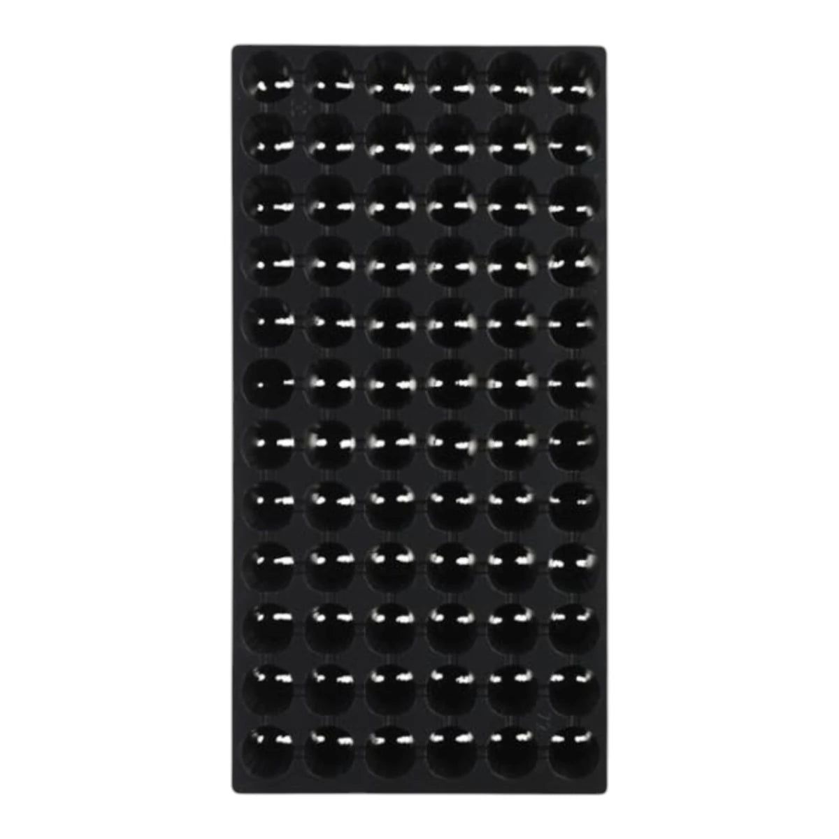 Charola negra con 72 cavidades para germinación vista superior.