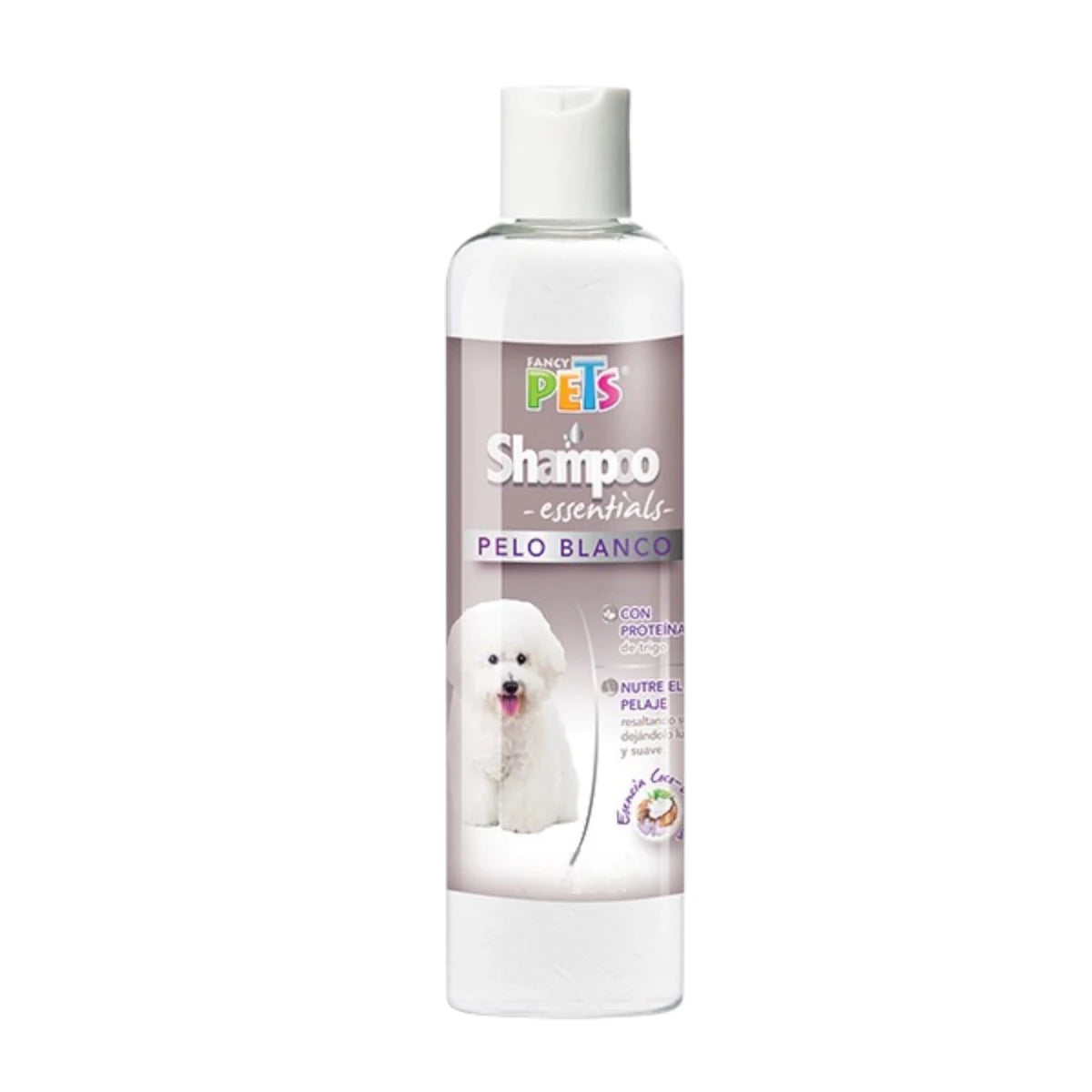 Envase de Shampoo Fancy Pets Essentials Pelo Blanco de 250 ml, ideal para perros y gatos de pelaje claro