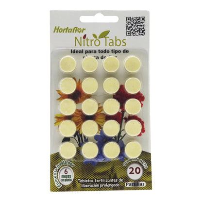 Blister de NitroTabs para flores en presentación de 20 tabletas.