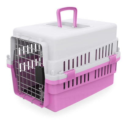 Transportadora rosa con tapete sanitario para perros y gatos chicos, medidas 45 x 30 x 29 cm