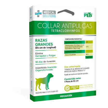 Collar antipulgas Medical Solutions para perros de razas grandes con 64 cm de longitud, repelente de insectos y acaricida de larga duración.