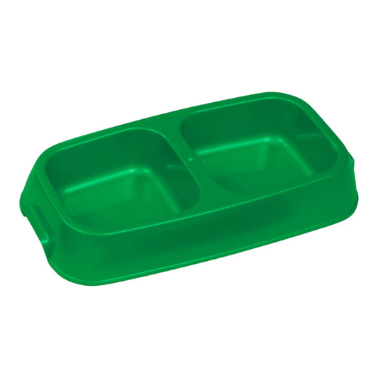 plato doble ligero color verde para perro mediano, diseño antivuelco y fácil de limpiar
