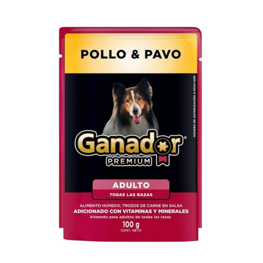 sobre de alimento húmedo Ganador Premium sabor pollo y pavo para perros adultos de todas las razas 100 g