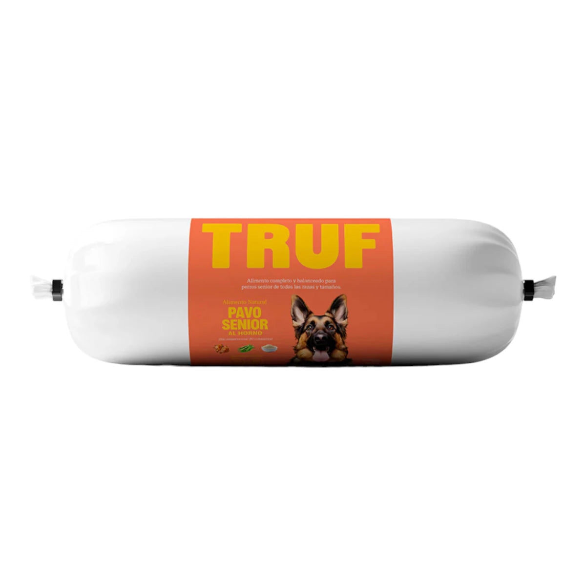 Empaque del alimento horneado de pavo TRUF para perros senior 500g con textura tipo picadillo