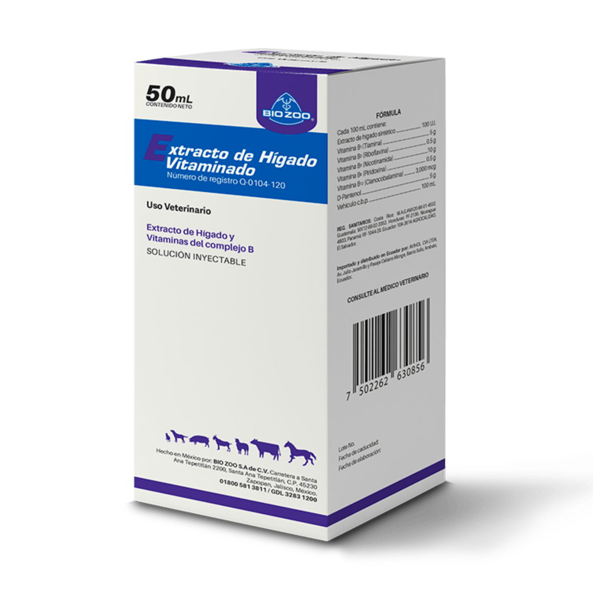 Imagen de la caja de Extracto de Hígado Vitaminado inyectable para animales