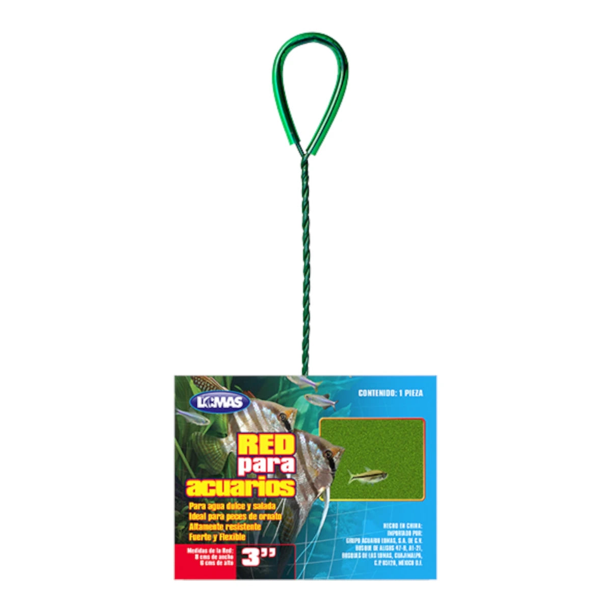Red para acuarios Lomas de 3 pulgadas con malla verde suave y mango trenzado, ideal para peces de ornato pequeños.