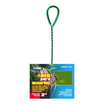 Red para acuarios Lomas de 3 pulgadas con malla verde suave y mango trenzado, ideal para peces de ornato pequeños.