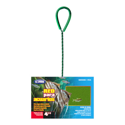 Malla fina para acuario de 4 pulgadas de la marca Lomas, herramienta resistente y flexible para el traslado seguro de peces.