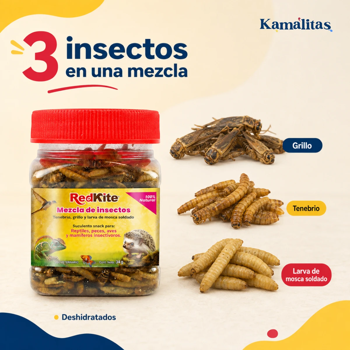 Mezcla RedKite con grillo, tenebrio y larva de mosca soldado deshidratados