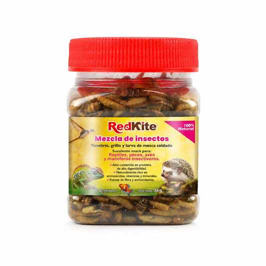 RedKite Mezcla de Insectos deshidratados de 34 g para reptiles, peces, aves y mamíferos insectívoros