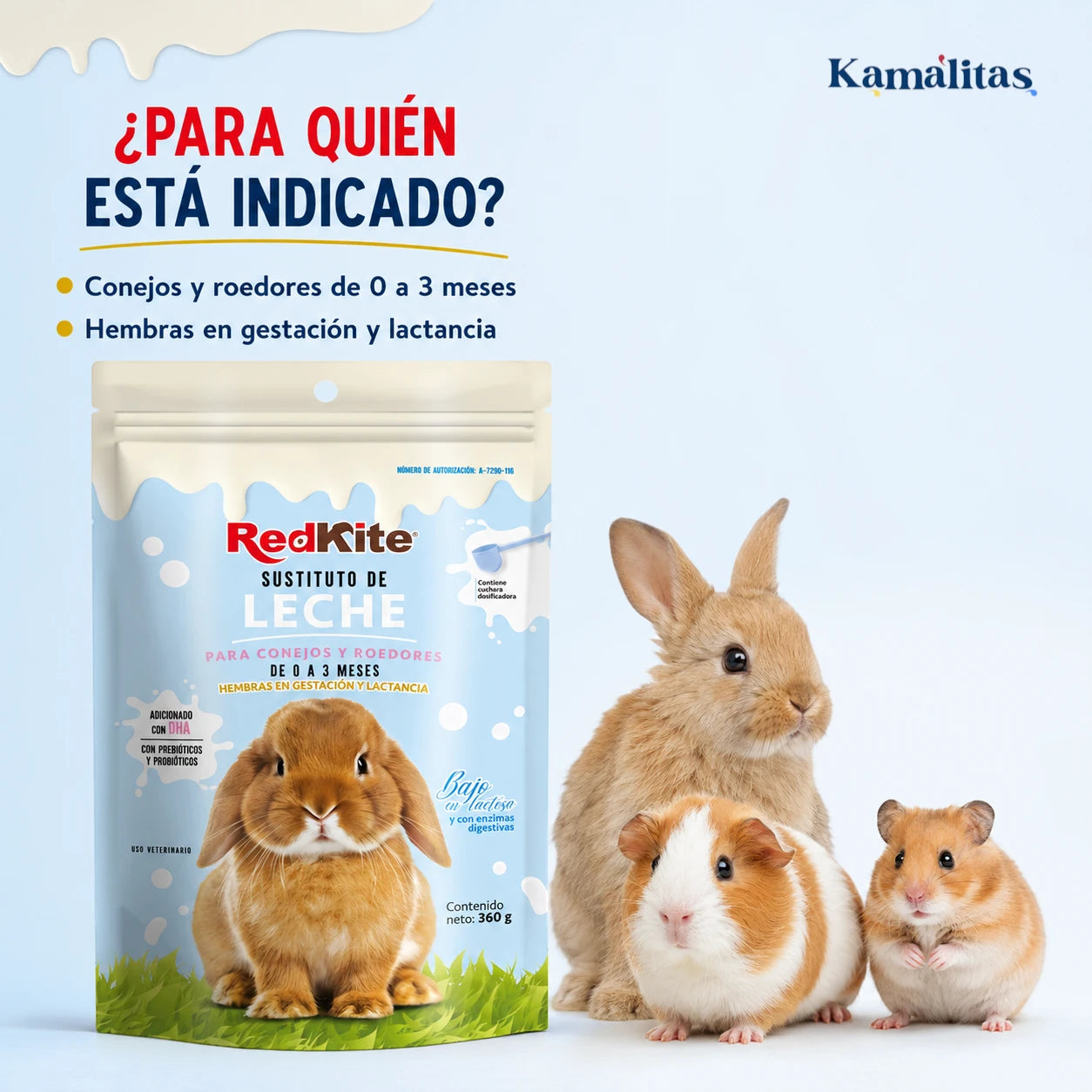 RedKite Sustituto de Leche para conejos y roedores de 0 a 3 meses y hembras en gestación o lactancia.