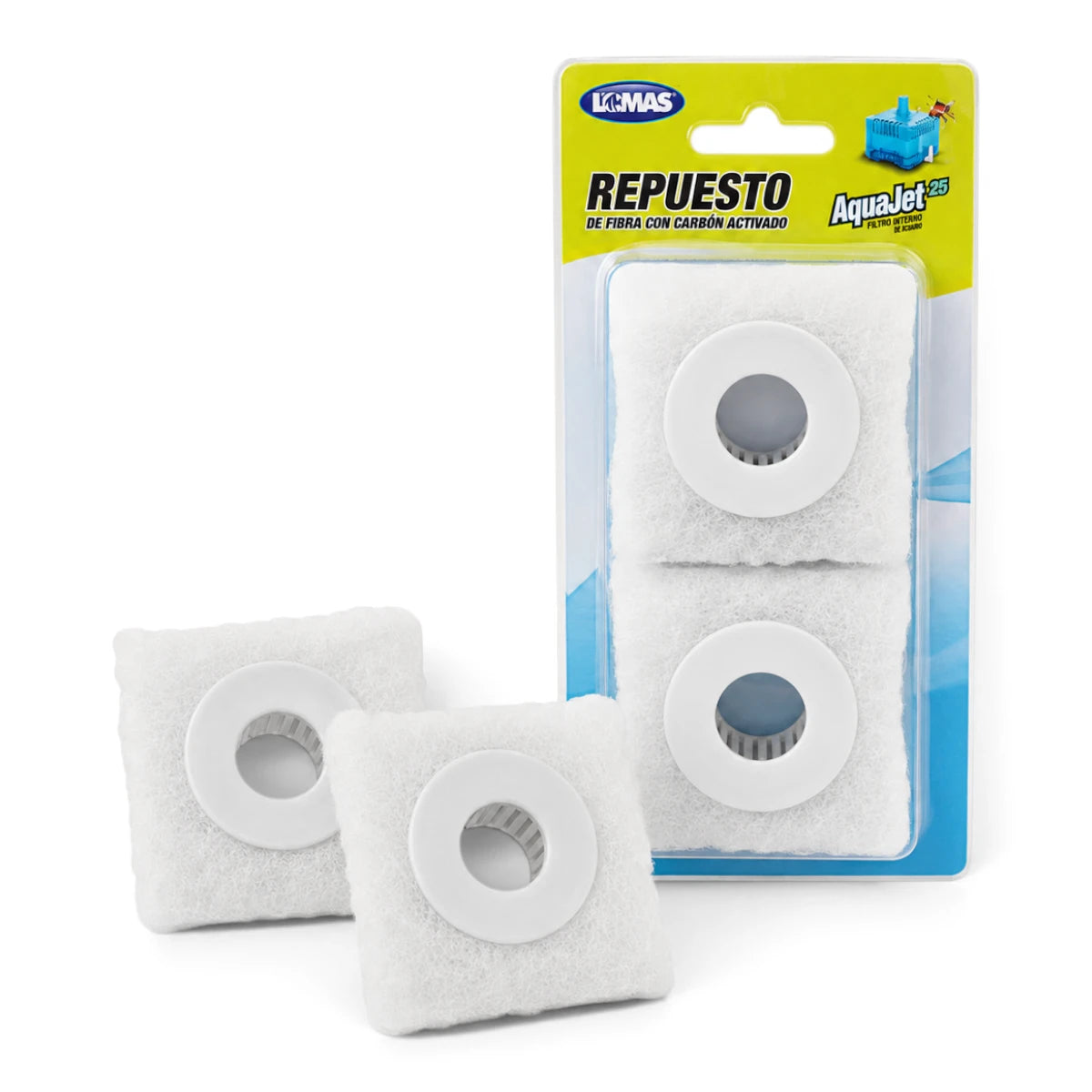 Repuesto Lomas de fibra con carbón activado para filtro interno AquaJet 25, paquete con dos cartuchos para acuario