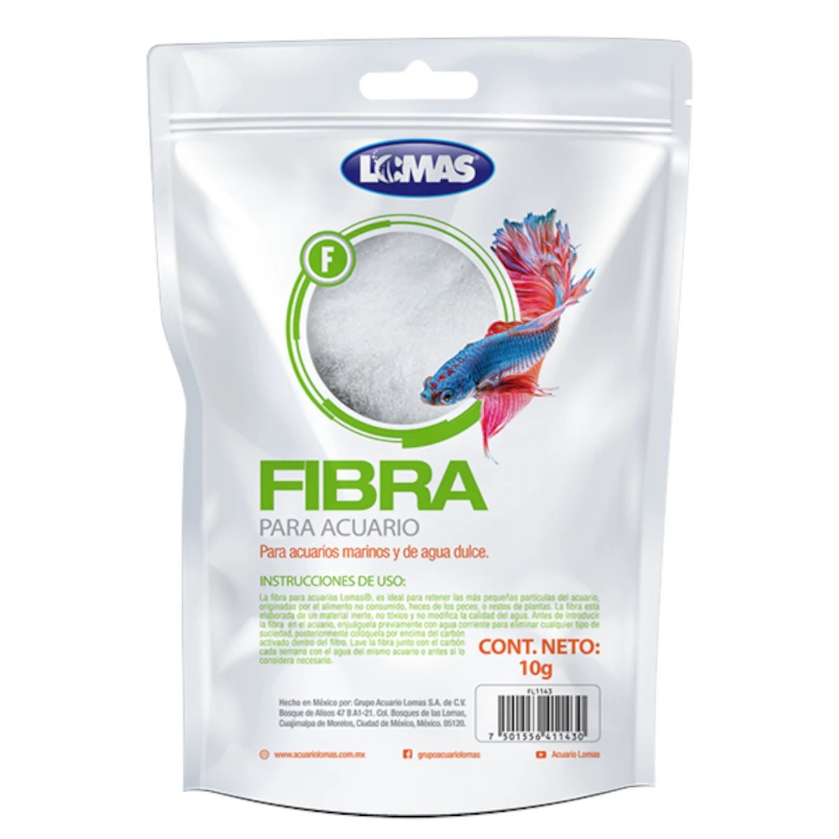 Bolsa de 10g de fibra blanca para filtración de acuarios marinos y de agua dulce marca Lomas.