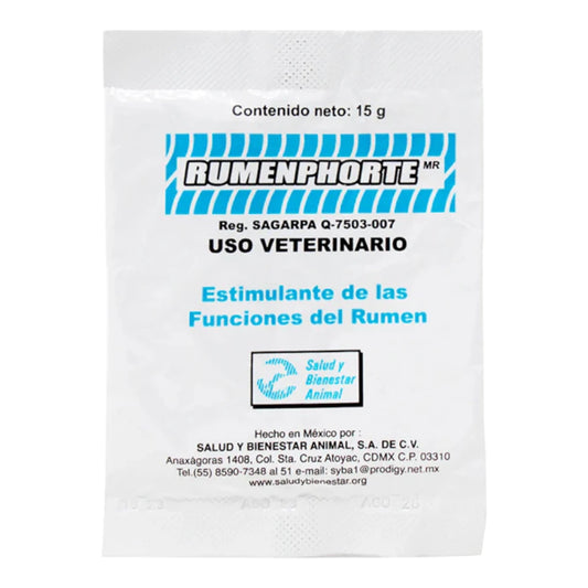 Sobre de Rumenphorte 15g estimulante del rumen para bovinos, ovinos y caprinos