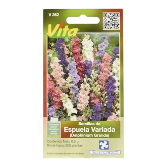Sobre hermético de semillas de Espuela Variada de 0.5 gr con instructivo