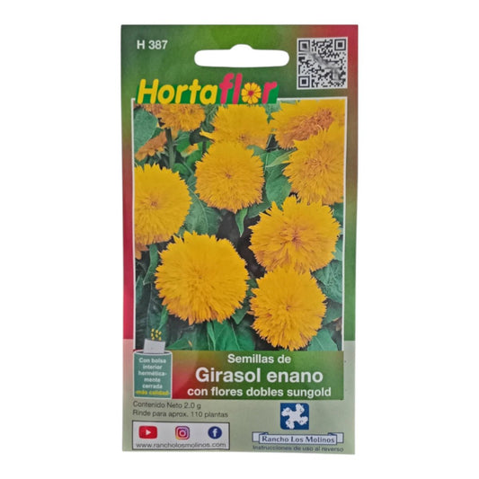 Sobre de semillas de Girasol Enano con especificaciones de germinación y pureza.