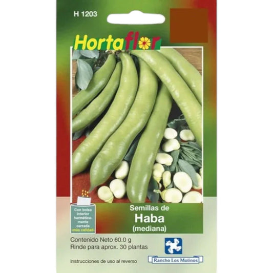 Sobre de semillas de Haba grandes para siembra directa en huertos familiares.